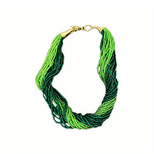 French retro wrapped rice bead multi-layer necklace, fashionable collarbone chain, light luxury and high-end accessories