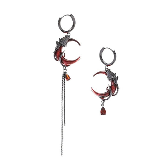 3pcs fashionable, exquisite and elegant red crescent-shaped asymmetrical tassels, niche, unique, high-end sweet and cool earrings, ring sets and ornaments