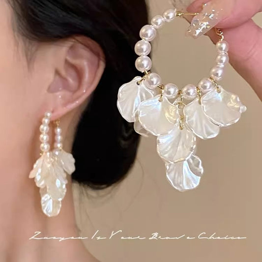 Super Fire Tassel Hanging Feeling Super Fairy Bride Petals Internet Celebrity Popular Summer Women'S Earrings