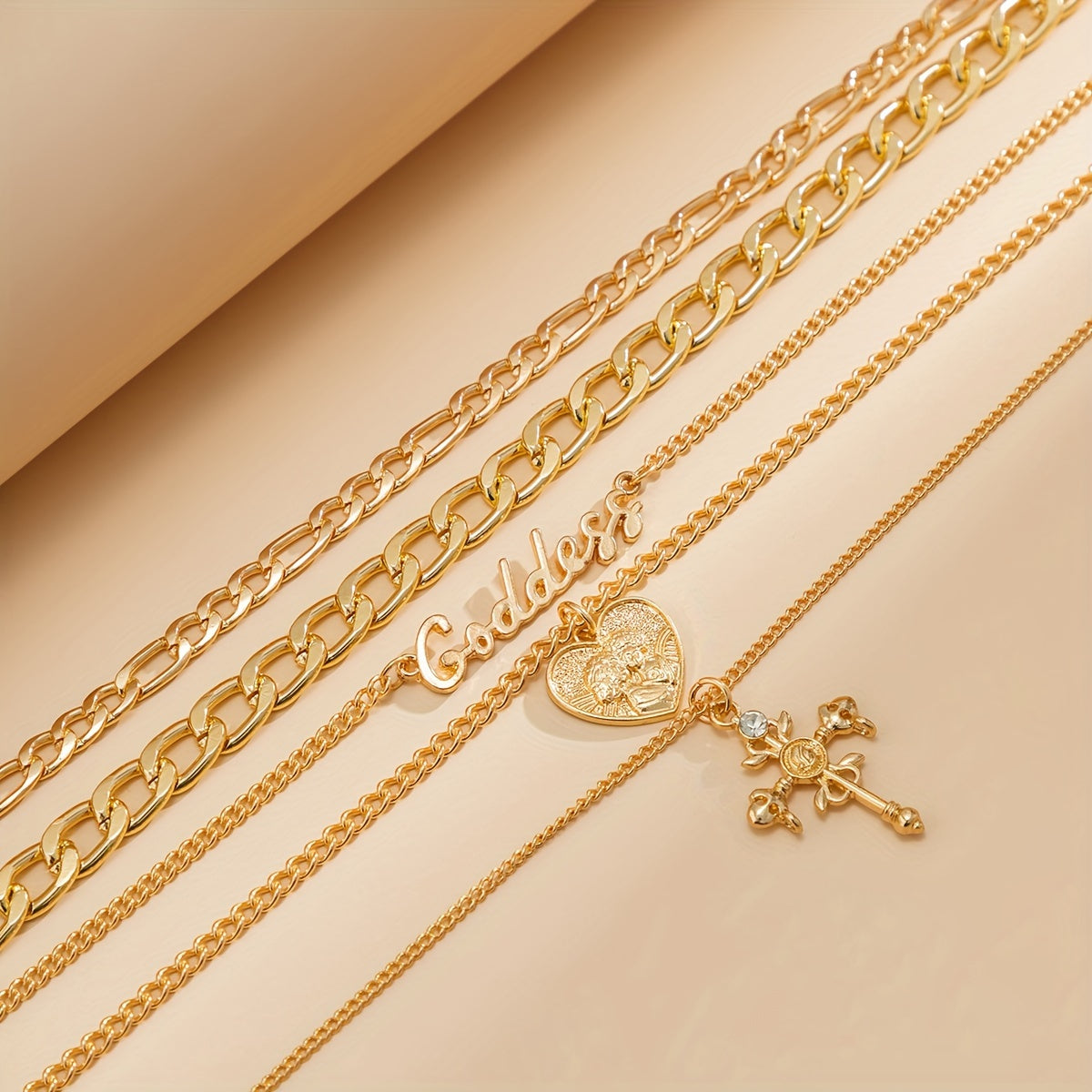 Set Of 5 Trendy Heart Cross Letter Pendants With Golden Chain For Women, Perfect For Parties And Dates As A Gift