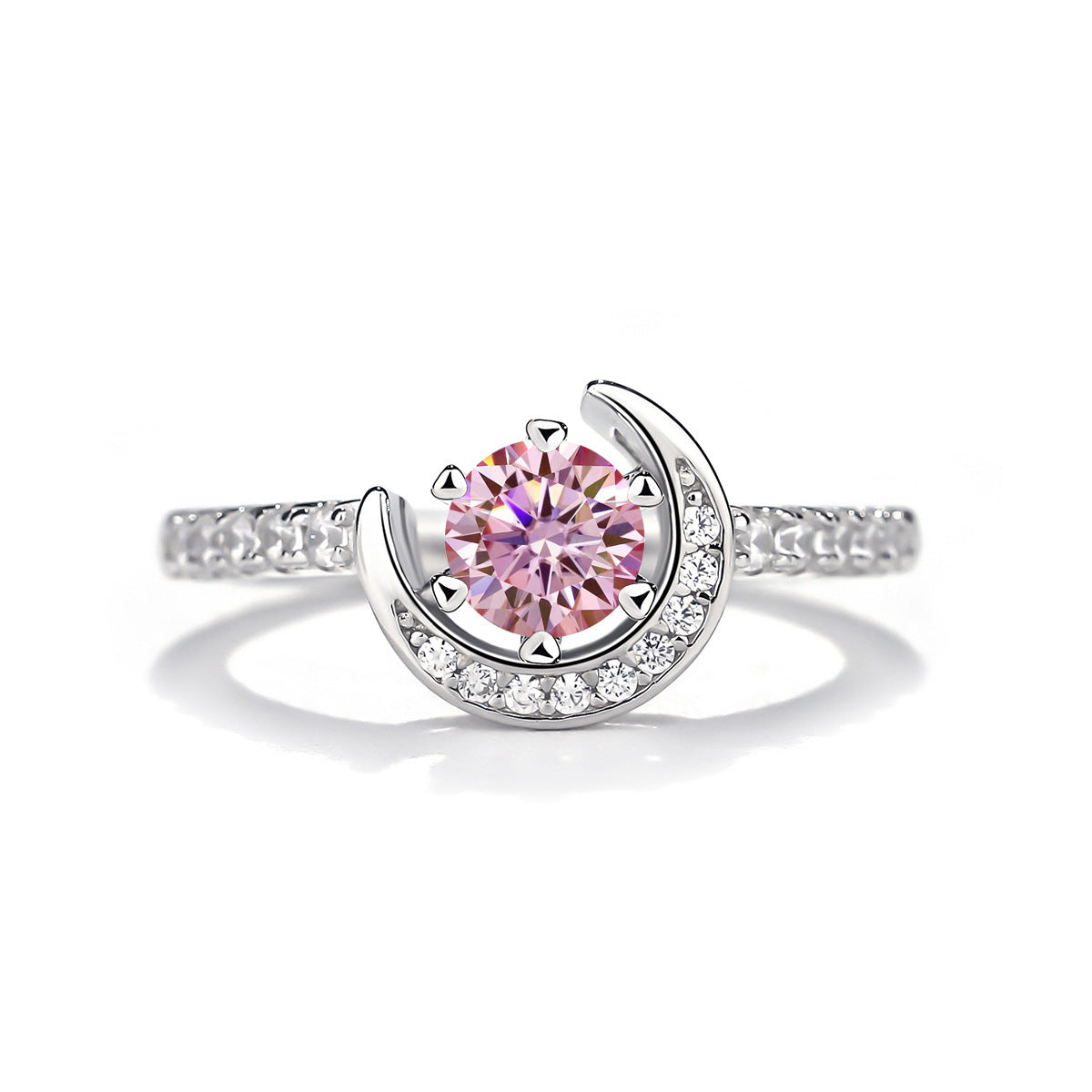 925 Silver Moissanite Moon Ring Women's Colourful Round Cut Vintage Elegant Birthday Gift Mother's Day Gift Wedding Engagement Anniversary Gift Best Gift for Girlfriend Daily Wear