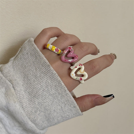 Elegant Handmade Heart & Floral Open Ring - Chic Zinc Alloy, Versatile for Daily Wear or Gifting, Vintage-Inspired Design