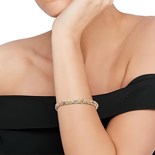 925 Silver, Golden Plated. High Quality Cuban Artificial Crystals Inlaid Straw Rope Bracelet, Girlfriend Valentine'S Day Mother'S Day Gift Mum'S Christmas Wedding Gift, Complimentary Boutique Gift Box