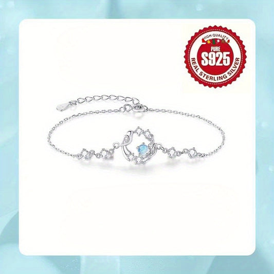 925 Sterling Silvery Anti-Allergic Blue Eucalyptus and Bird Bracelet - Using Synthetic Cubic Zirconia, Beautiful, Elegant, Luxurious and Sexy - Perfect Gift for Valentine's Day, Birthday or Anniversary, Daily Wear