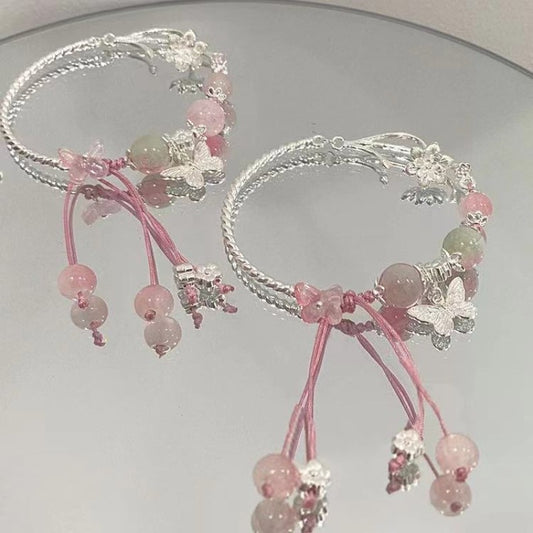 Spring Cherry Blossom Pink Butterfly Bracelet Valentine's Day Temperament Exquisite Design Bracelet High Value Chinese Style Sweet Student Hand Jewelry to Send Girlfriends