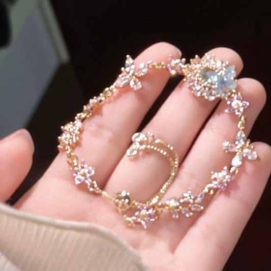 Vintage Elegant Alloy Flower Butterfly Bracelet, Adjustable Fairy Style, Perfect for Gifts and Daily Wear, Valentine'S Day Accessory