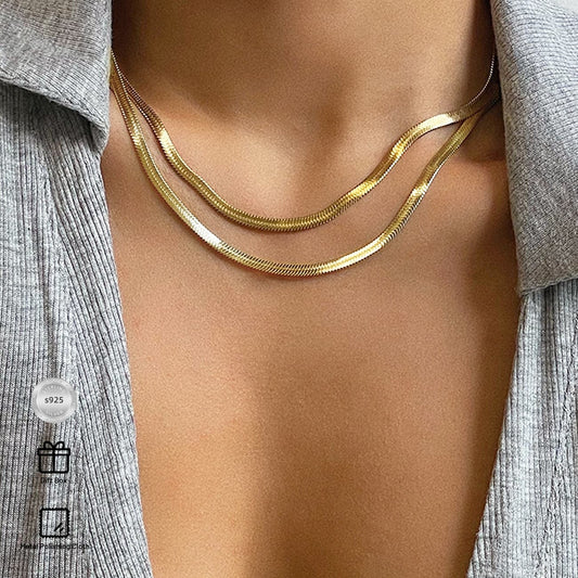 Solid 925 Sterling Silver Snake Chain for Women 4mm Adjustable Herringbone Necklace for Men 18k Golden Plated Cadena de Plata Hombre Mujer 16-18 Inch