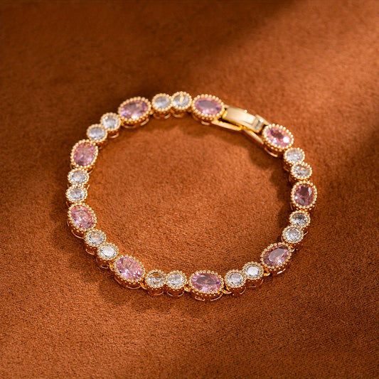 Gorgeous Oval Bracelet, Women'S Bracelet Inlaid with 5A Grade Zirconia.