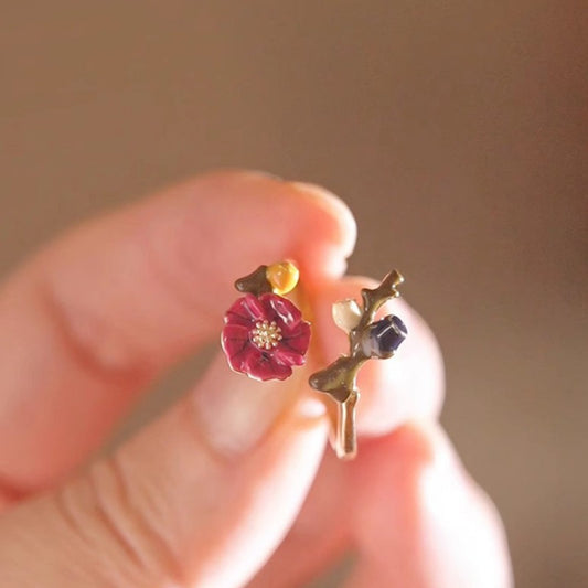 Personalized Retro Index Finger Ring Enamel Flower Opening Women'S Fashionable Ring