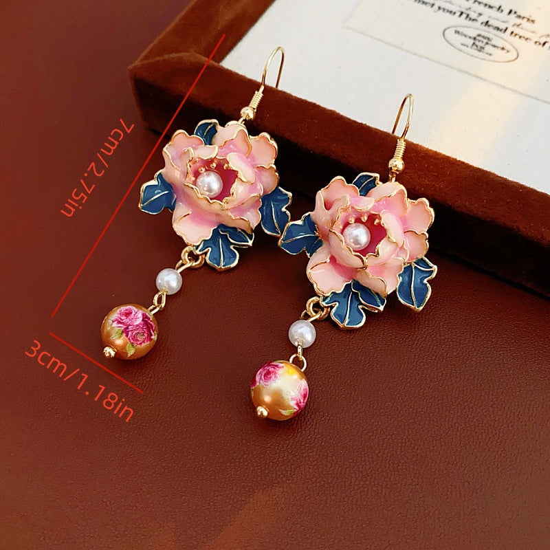Copper Pearl Drop Earrings Mixed Color Copper Crafted Elegant Floral Pearl Drop Earrings - Perfect for Everyday Chic & Special Occasions for Women