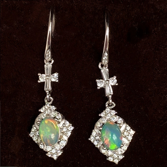 Ethiopian Opal Dangle Earrings - S925 Sterling Silveryy, Natural Opal with Sparkling Zirconia, Perfect for Birthdays & Special Occasions, Birthstone Jewelry|Elegant Dangle Earrings|Sterling Silveryy Earrings