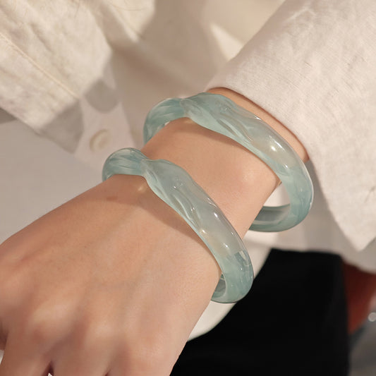 1pc Elegant Acrylic Jingle Bracelet, Transparent Sky Blue, Simple Design, Versatile Daily Wear Accessory, All-Season Charm Jewelry