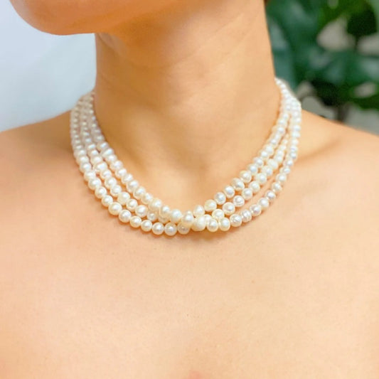 Three Strands Freshwater Necklace - 15\