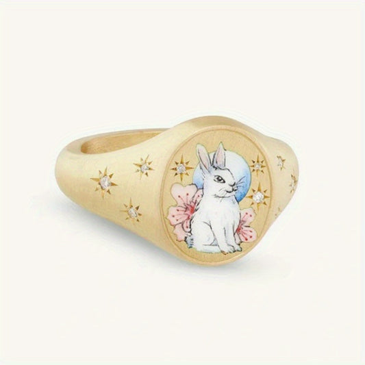 1pc Fashionable and elegant ring, ladies' ring, retro exaggerated and simple Women's ring, engraved rabbit ring
